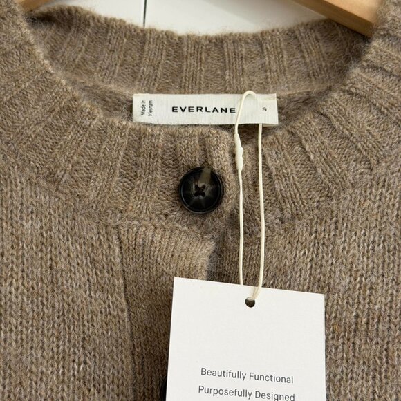 Everlane The Crew Cardigan in Alpaca in Dark Heathered Camel, Size Small - Picture 7 of 9